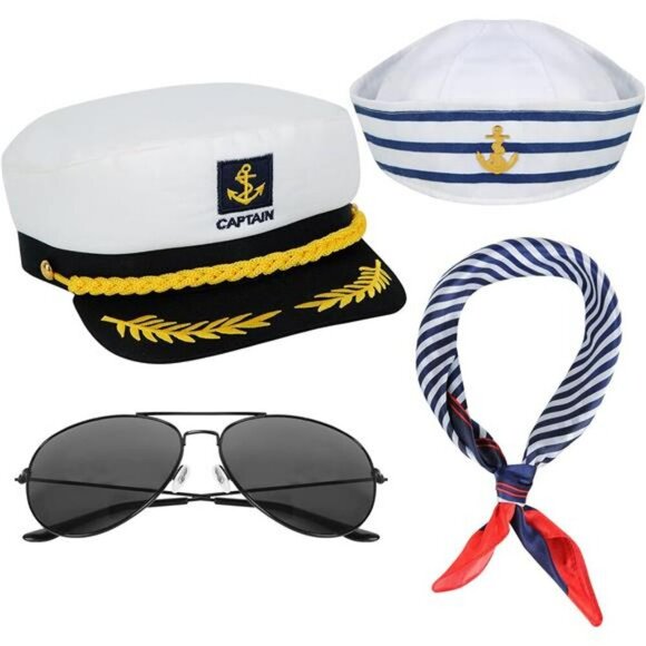 Captain Sailor Costume Set Hat Scarf Sunglasses Nautical Party Accessories - Picture 1 of 8